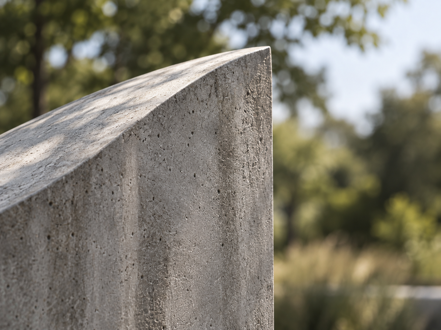 Detail van licht beton in zonlicht met groen op de achtergrond
